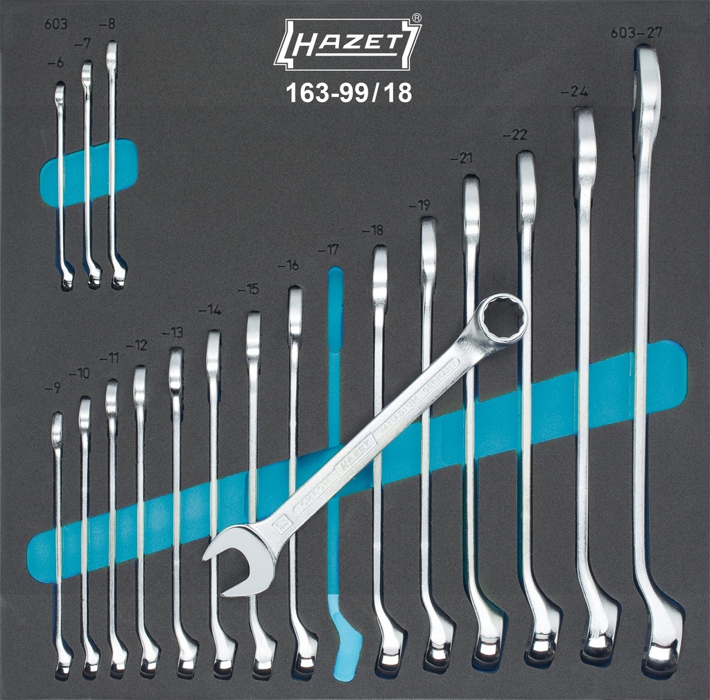 [163-99/18] HAZET Jeu de clés mixtes 163-99/18 ∙ Profil Traction à 12 pans extérieurs ∙ 18 pièces ∙ 6 – 27