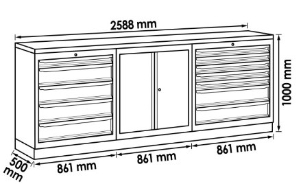 [V6000-3P1XL-X] VIGOR Combinaison armoire murale ∙ pack de démarrage ∙ acier inoxydable ∙ V6000-3P1XL-X ∙ L x l x h : 2588 x 500 x 1000 mm