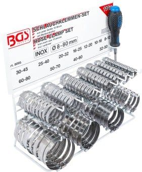 [⚠Déstockage] BGS - 8095 - Assortiment de colliers inoxydable sur tableau 111 pièces