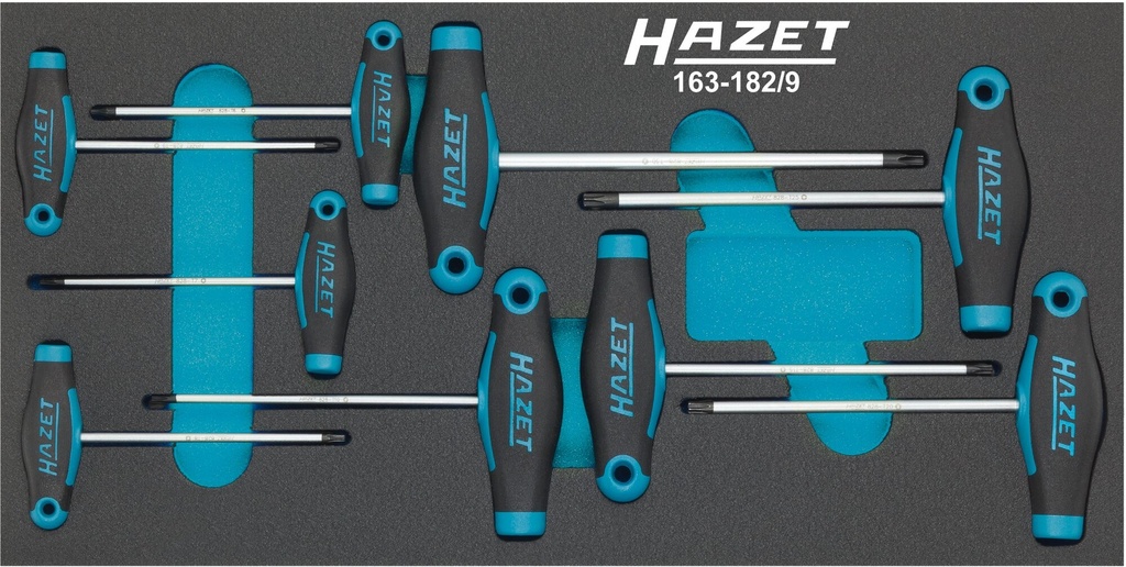 [163-182/9] HAZET Jeu de tournevis ∙ à manche en T 163-182/9 ∙ Profil TORX® intérieur ∙ 9 pièces ∙ T6 ∙ T7 ∙ T8 ∙ T9 ∙ T10 ∙ T15 ∙ T20 ∙ T25 ∙ T30