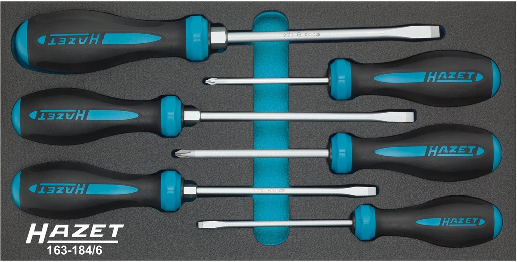 [163-184/6] HAZET Jeu de tournevis HEXAnamic® 163-184/6 ∙ Profil Phillips PH, Profil à fente ∙ 6 pièces ∙ 0,8 x 4 – 1,2 x 8 ∙ PH1 – PH2