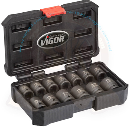 [V5550S] VIGOR - Jeu de douilles à chocs ∙ courtes ∙ taille 10 – 24 mm ∙ 13 pièces
