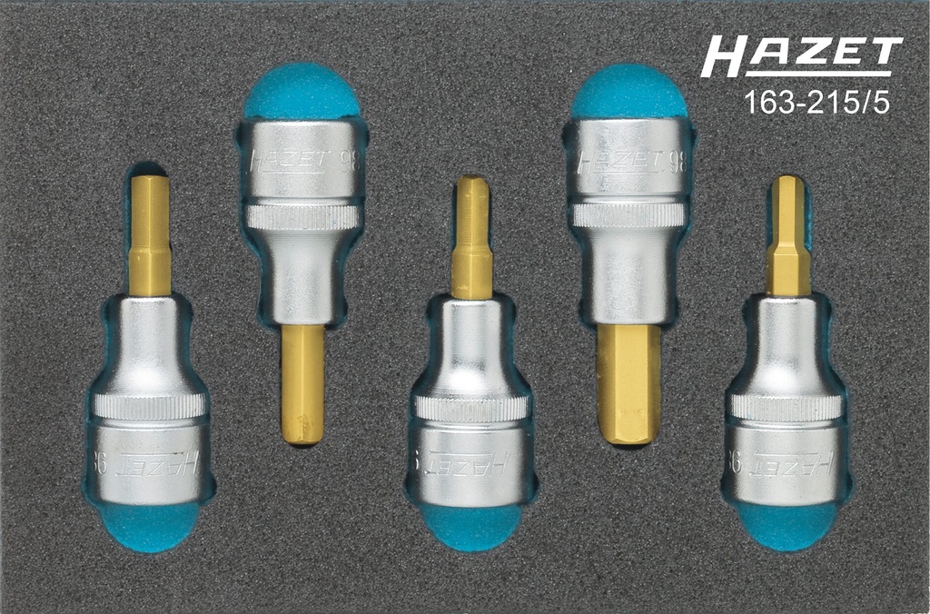[163-215/5] HAZET Jeu de douilles mâles 163-215/5 ∙ Carré creux 1/2 pouce (12,5 mm) ∙ Profil à 6 pans intérieurs ∙ 5 pièces ∙ 5 ∙ 6 ∙ 7 ∙ 8 ∙ 10