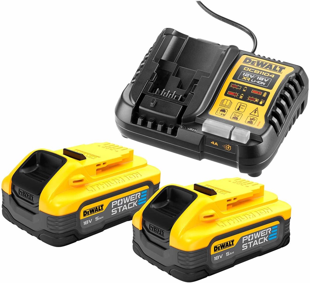 DEWALT - 18V XR PACK DE DÉMARRAGE (2X BATTERIE DCBP518 5Ah+ CHARGEUR XR MULTIVOLTAGE)
