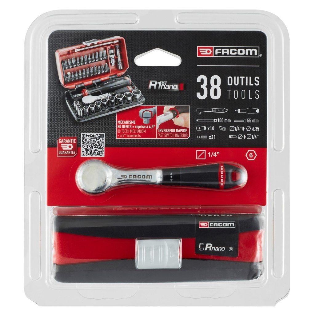 FACOM R.181NANOPB COFFRET DOUILLES 1/4 6P AVEC CLIQUET R.1