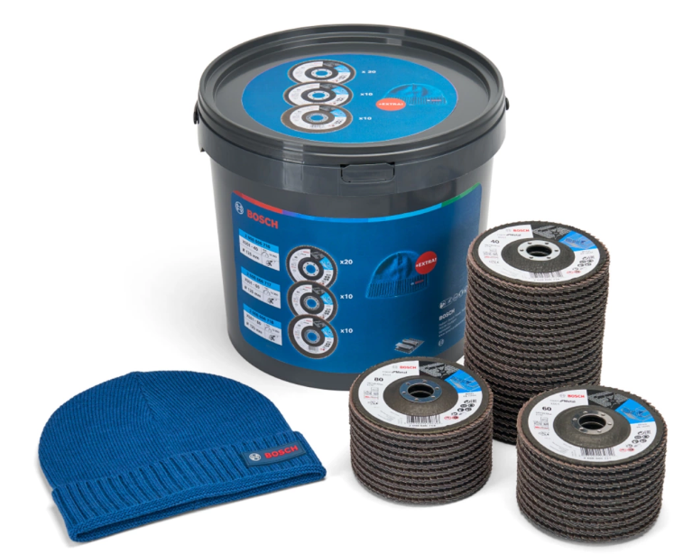BOSCH 061599765W 40 seau de 40 disques à lamelles 125mm + bonnet offert ( 20xP40, 10xP60, 10xP80)