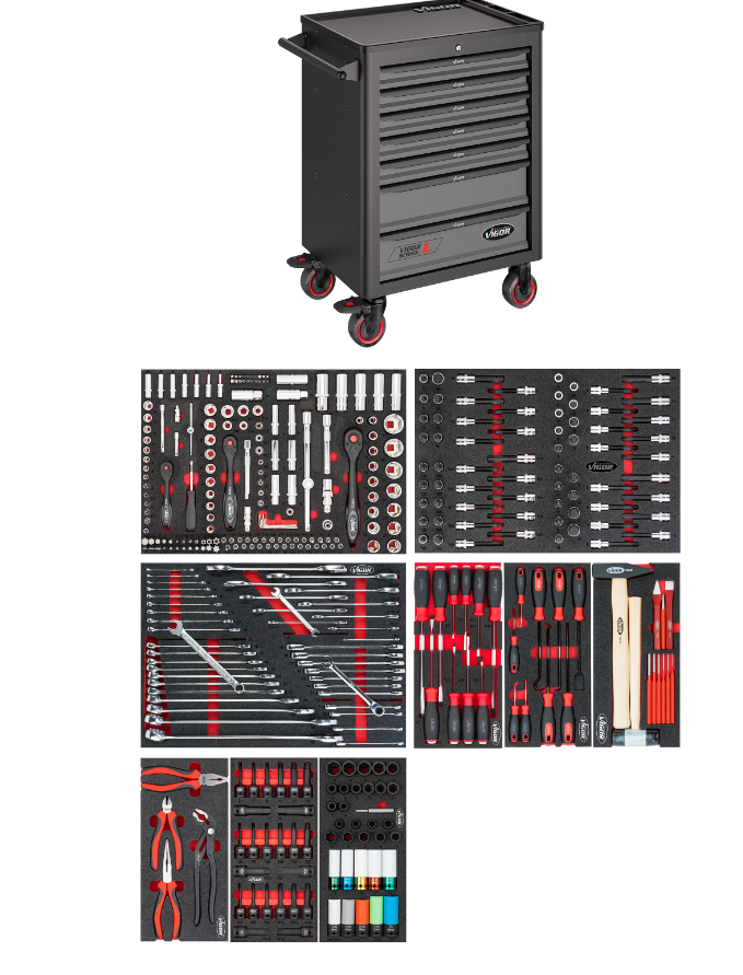 [V1901/376] VIGOR - Servante d'atelier séries L ∙ avec assortiment ∙ 376 pièces