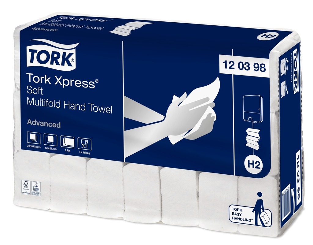 [120398] Tork Xpress® Essuie-mains Multifold Doux 2 plis Blanc H2 Advanced