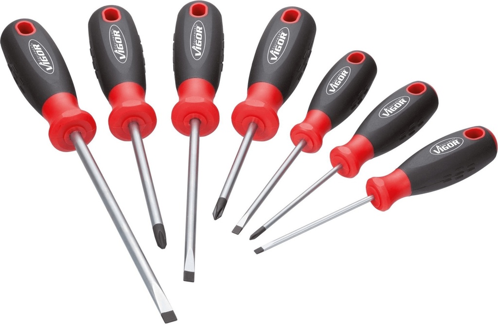 [V1637] VIGOR - Jeu de tournevis ∙ taille 0,6 x 3 – 1,2 x 6,5 mm · PH0 – PH2 ∙ 7 pièces