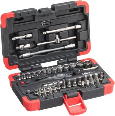 VIGOR - Jeu de clés à douille ∙ taille 0,8 x 4 – 1,2 x 7 mm · 1,3 – 14 mm · PH1 – PH3 · PZ1 – PZ3 · T10 – T40 ∙ 46 pièces