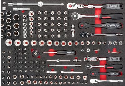 [V6821] VIGOR Jeu de clés à douille ∙ V6821 ∙ 165 pièces ∙ 0,8 x 4 – 1,2 x 8 mm ∙ 3 – 24 mm ∙ E4 – E20 ∙ PH1 – PH3 ∙ PZ1 – PZ3 ∙ T10 – T55 ∙ T9H – T27H ∙ Nombre d'outils : 165