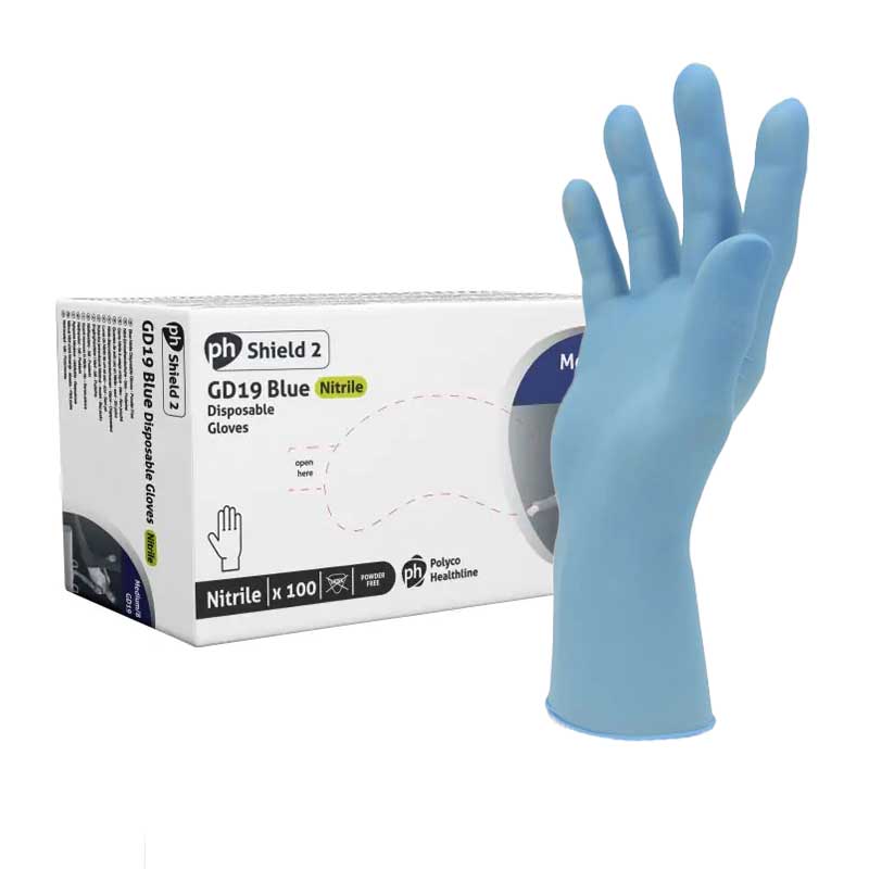 GD19 - GANTS NITRILE BLEUS NON POUDRES|(CARTON DE 10 BOITES DE 100 PIECES)