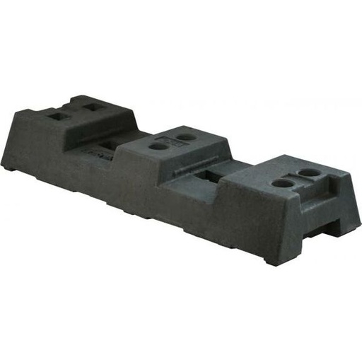 Socle pour clôture mobile en matière recyclée Longueur: 800 mmHauteur: 125 mmLargeur: 290 mmavec 4 alésages (Ø 42 mm)et 2 x 40 mm x 40 mm16 kg (PIECE)