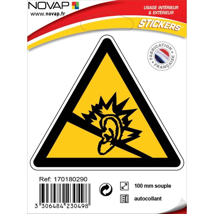 [4230498] [⚠Déstockage] PICTOGRAMME TRIANGLE 100 ADHESIF SOUPLE DANGER AU BRUIT (PIECE)