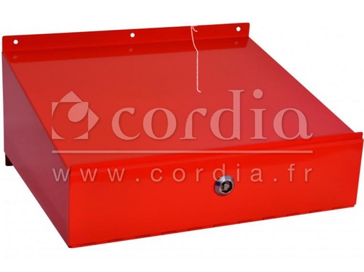 [⚠Déstockage] PUPITRE DE CHAUFFERIE L400xH155/110xP330 MM PEINTURE EPOXA ROUGE FIXATION HAUTE ET BASSE AVEC CASIER DE RANGEMENT EQUIPE  D'UN VOLET FERMANT PAR SERRURE TRIANGLE (PIECE)