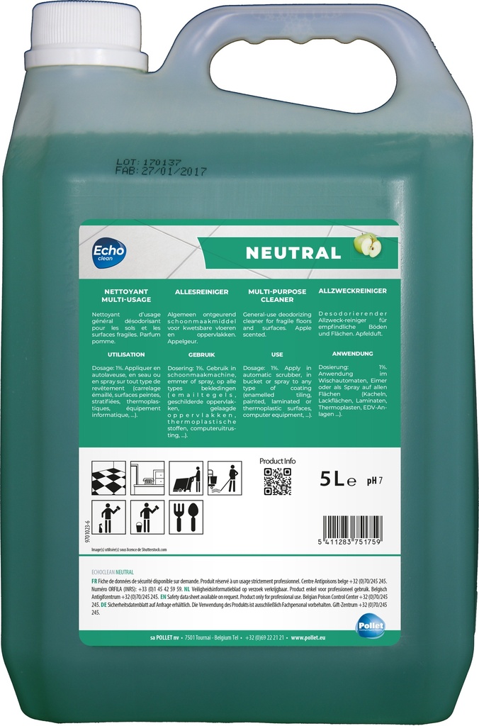 ECHOCLEAN NEUTRAL (5L) Nettoyant multi-usage désodorisant pour les sols