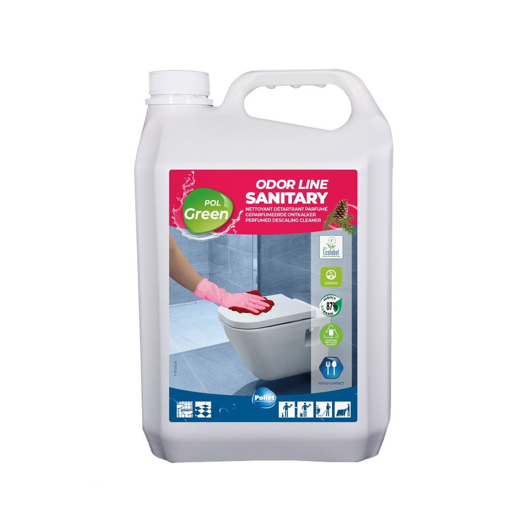 [2112358] POLGREEN ODOR LINE SANITARY 5L Nettoyant détartrant écolabellisé, fortement parfumé, pour l'environnement sanitaire