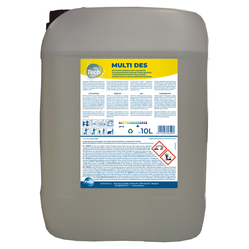 POLTECH MULTI DES (10L) Dégraissant désinfectant à large spectre concentré
