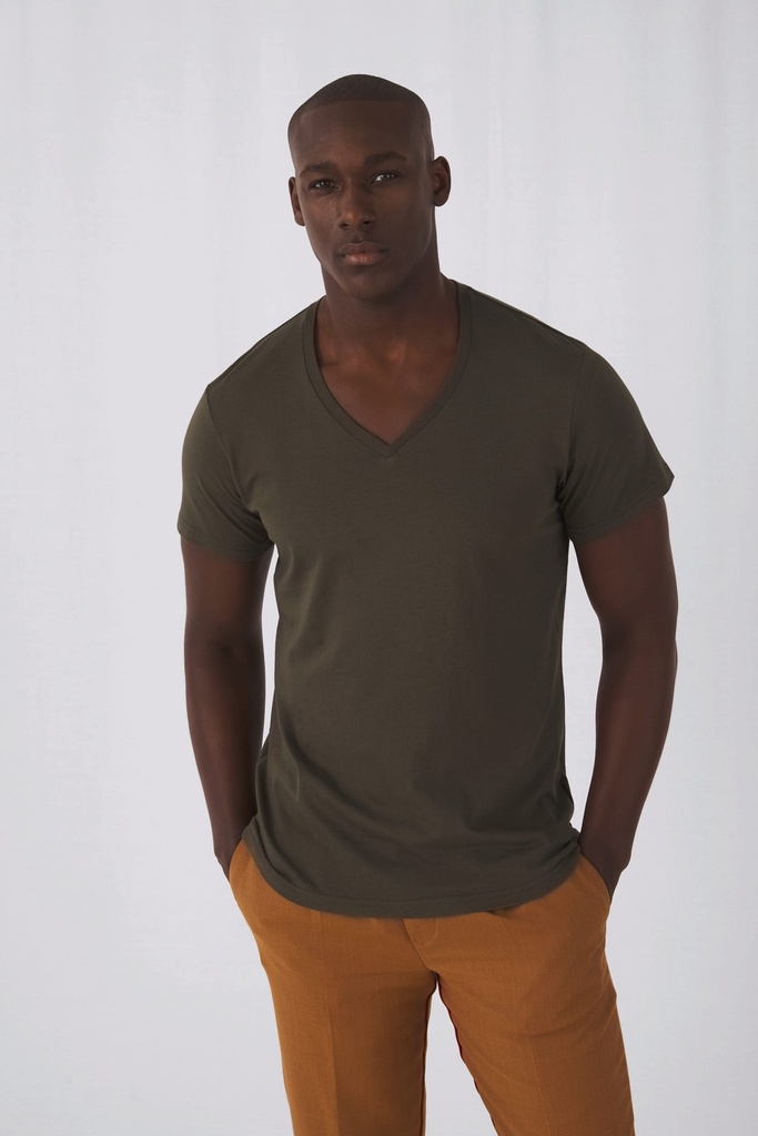 [CGTM044-LightGrey-S] CGTM044 - T-shirt BIO Inspire col V Homme  - LightGrey (S)