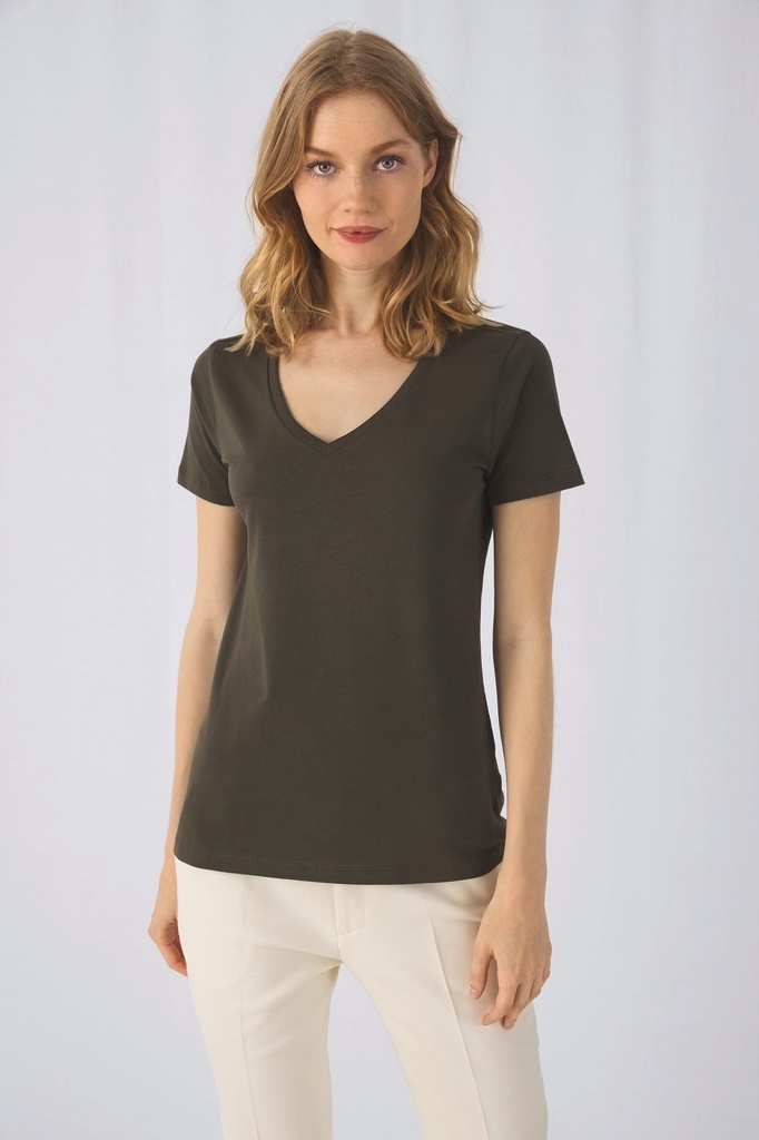 [CGTW045-Red-XS] CGTW045 - T-shirt Organic Inspire col V Femme - Red (XS)