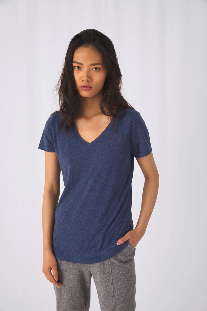 [CGTW058-White-XS] CGTW058 - T-shirt Triblend col V Femme - White (XS)