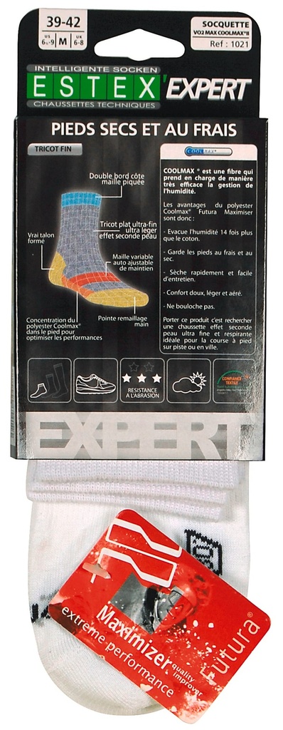 [ES1021-WHITE-39/42EU] ES1021 - Lot de 2 paires de socquettes VO2 Coolmax - WHITE (39/42EU)