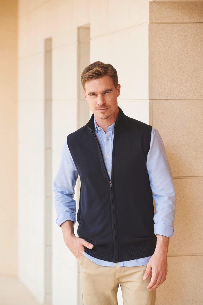 [H711-Navy-S] H711 - Pull zippé sans manches pour homme - Navy (S)