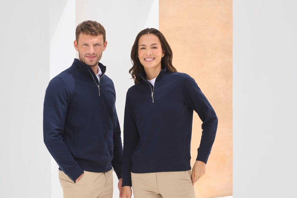 [H842-Navy-XS] H842 - Sweat-shirt col zippé unisexe - Navy (XS)