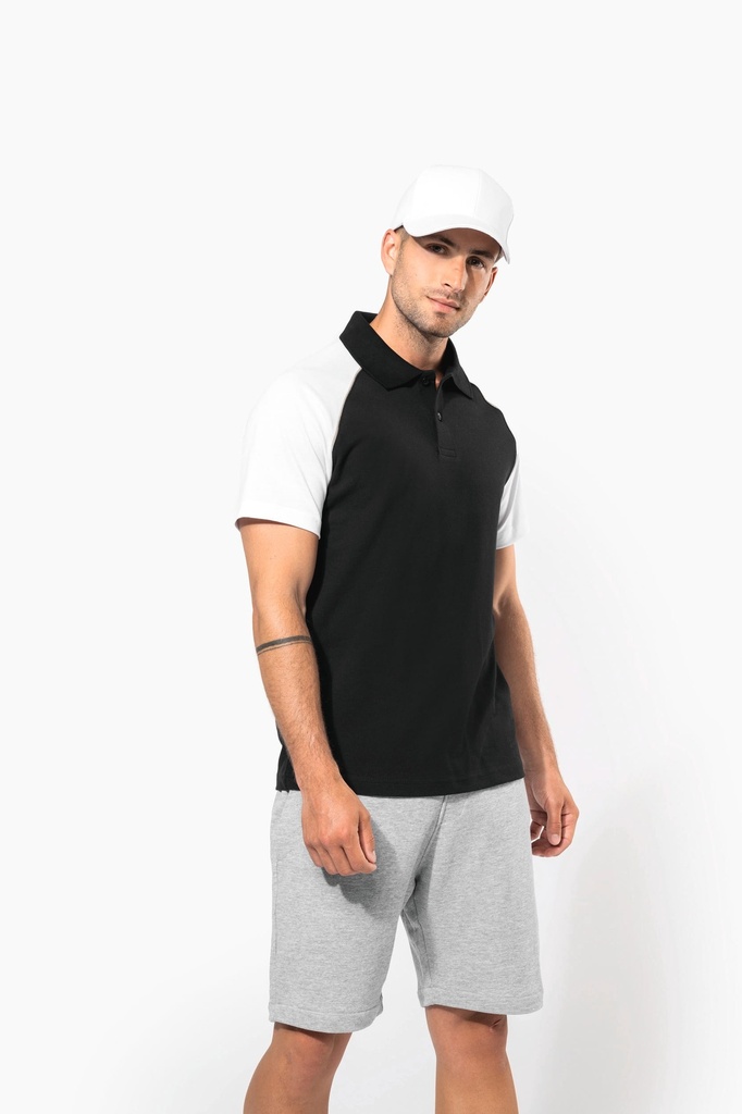 [K226-Black_Green-S] K226 - Polo baseball manches courtes - Black_Green (S)