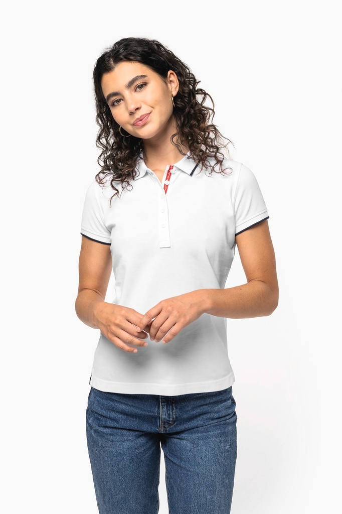 [K252-Red_White_Navy-XS] K252 - Polo maille piquée manches courtes femme - Red_White_Navy (XS)