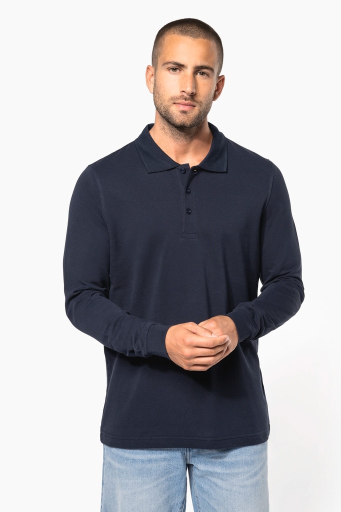[K256-OxfordGrey-S] K256 - Polo piqué manches longues homme - OxfordGrey (S)