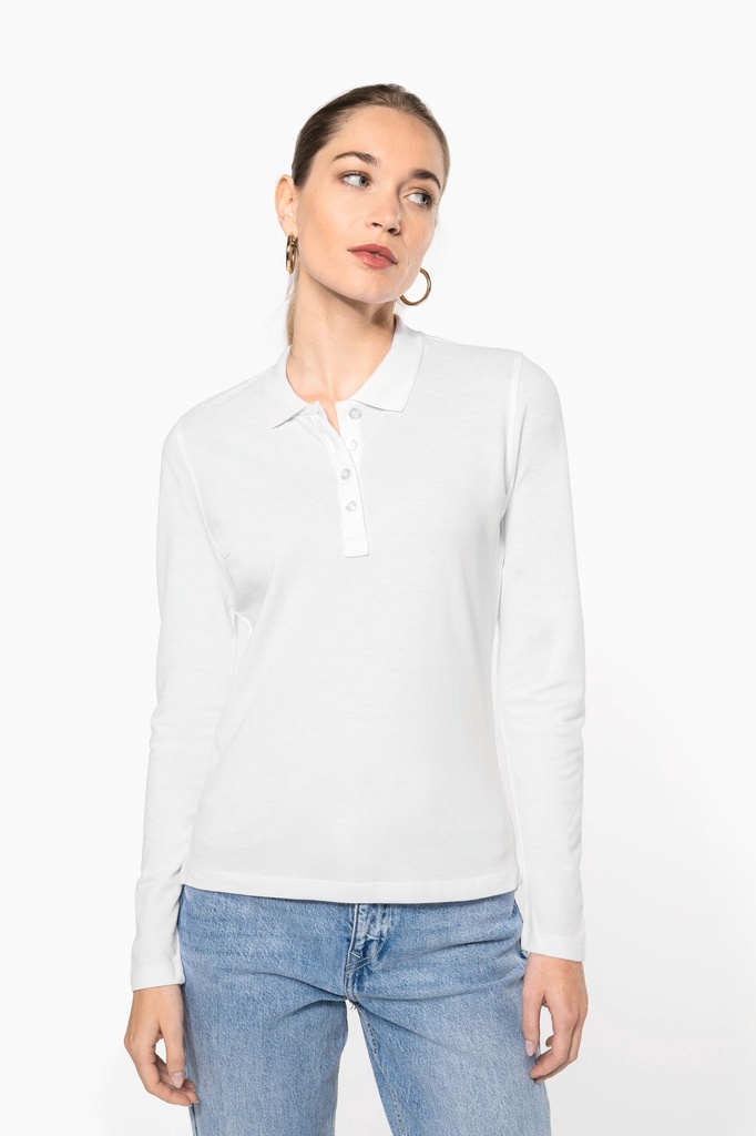 [K257-KellyGreen-XS] K257 - Polo piqué manches longues femme - KellyGreen (XS)