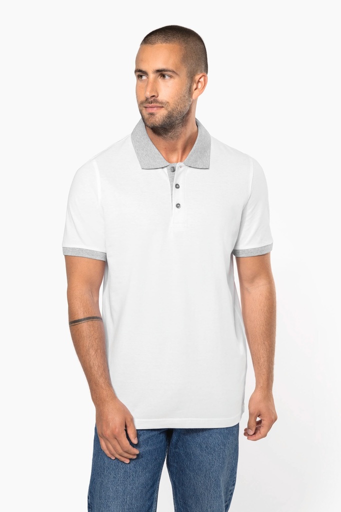 [K258-LightRoyalBlue_OxfordGrey-S] K258 - Polo piqué bicolore homme - LightRoyalBlue_OxfordGrey (S)
