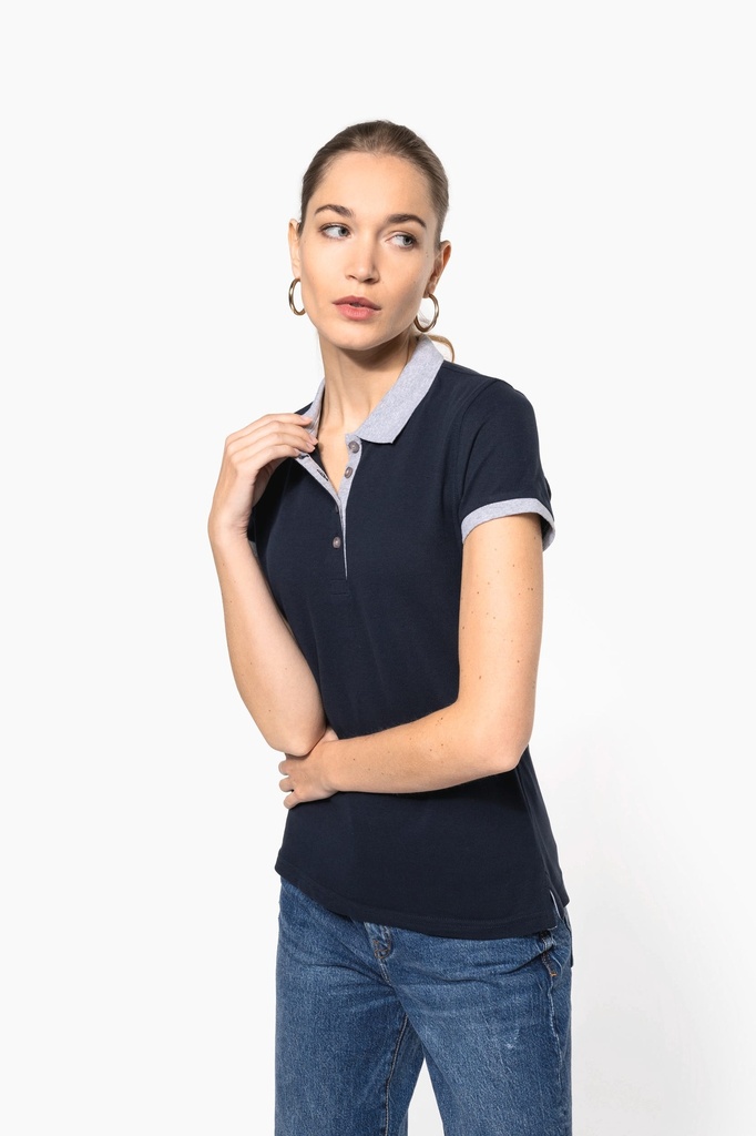 [K259-Red_Black-XS] K259 - Polo piqué bicolore femme - Red_Black (XS)