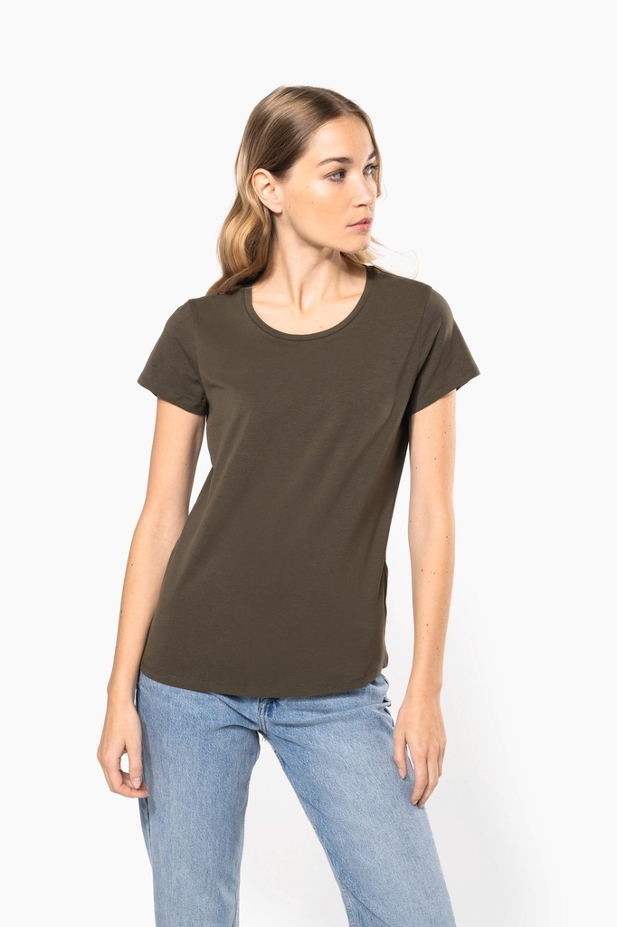K3013 - T-shirt col rond manches courtes femme - DarkKhaki