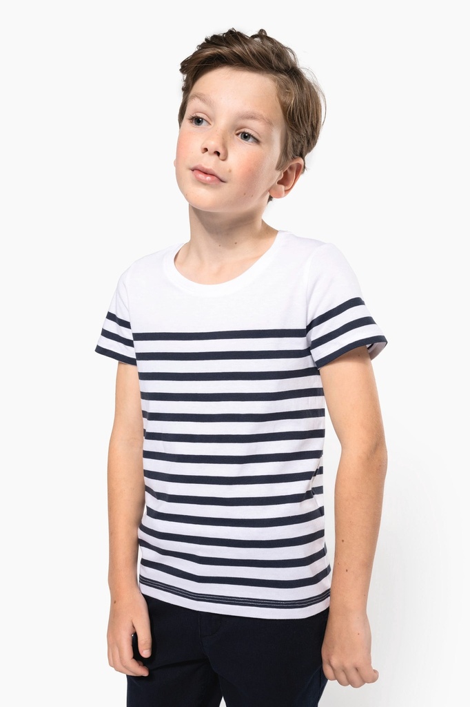 [K3035-Navy_WhiteStripes-12/14ans] K3035 - T-shirt marin col rond Bio enfant - Navy_WhiteStripes (12/14 ANS)
