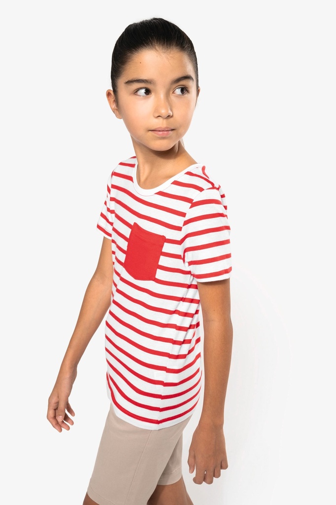 K379 - T-shirt rayé marin avec poche manches courtes enfant - White_NavyStripes