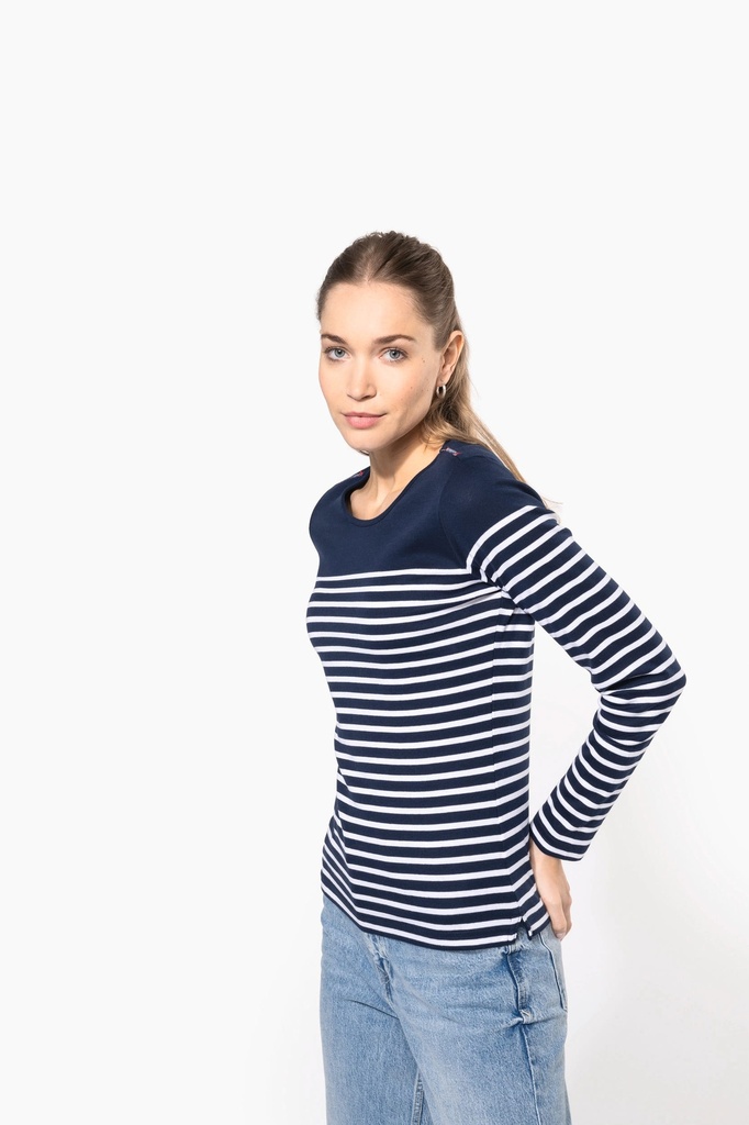 [K386-White_NavyStripes-XS] K386 - Marinière manches longues femme - White_NavyStripes (XS)