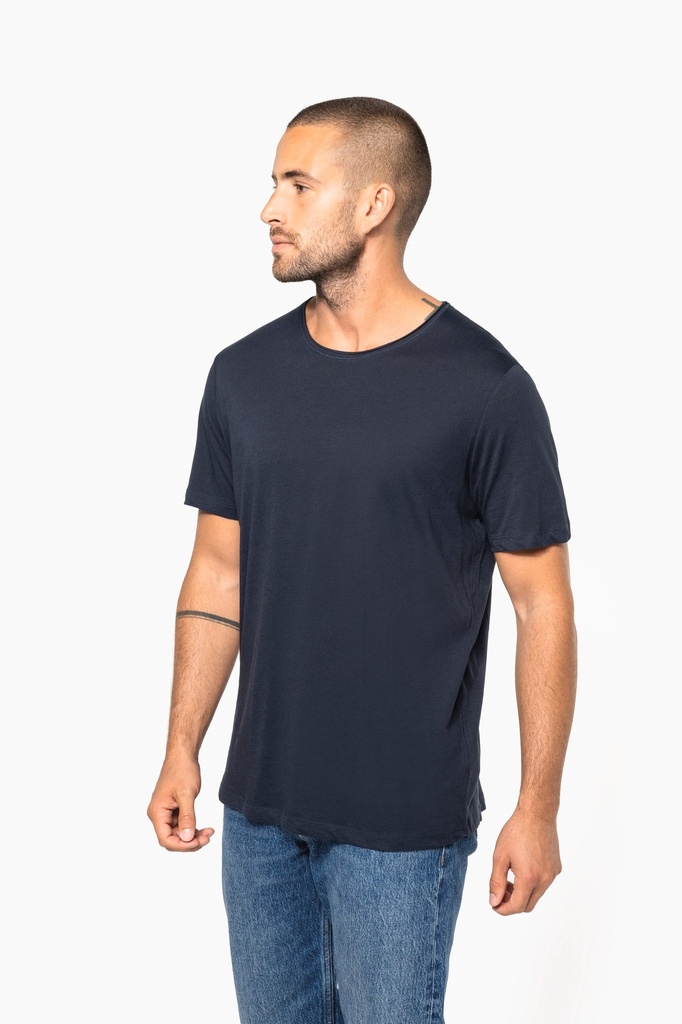 [K398-OceanBlueHeather-S] K398 - T-shirt Bio col à bords francs manches courtes homme - OceanBlueHeather (S)