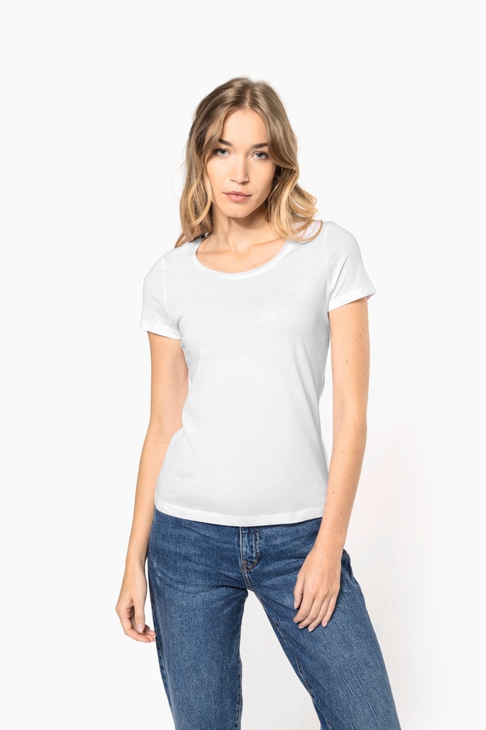 [K399-Black-XS] K399 - T-shirt Bio col à bords francs manches courtes femme - Black (XS)