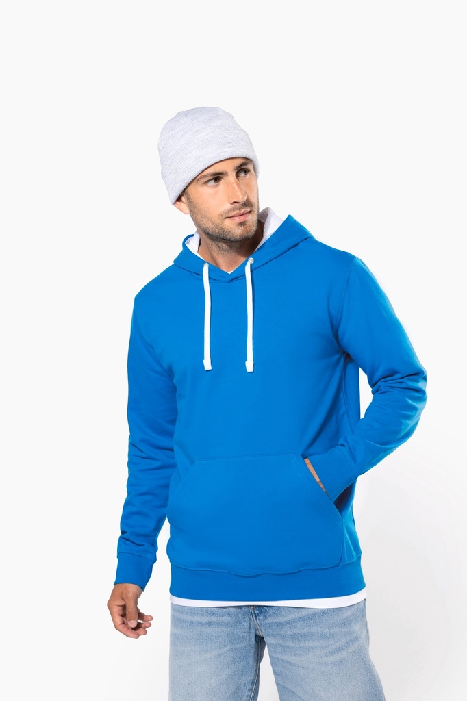 [K446-DarkGrey_Black-XS] K446 - Sweat-shirt capuche contrastée homme - DarkGrey_Black (XS)