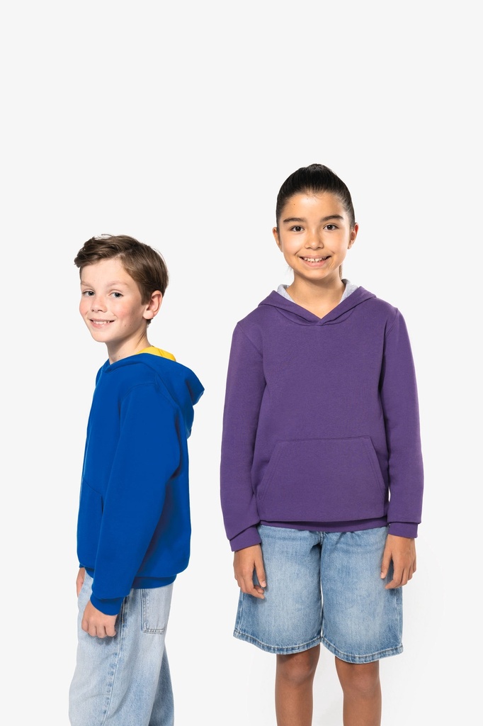 [K453-Red_White-12/14ans] K453 - Sweat-shirt capuche contrastée enfant - Red_White (12/14 ANS)