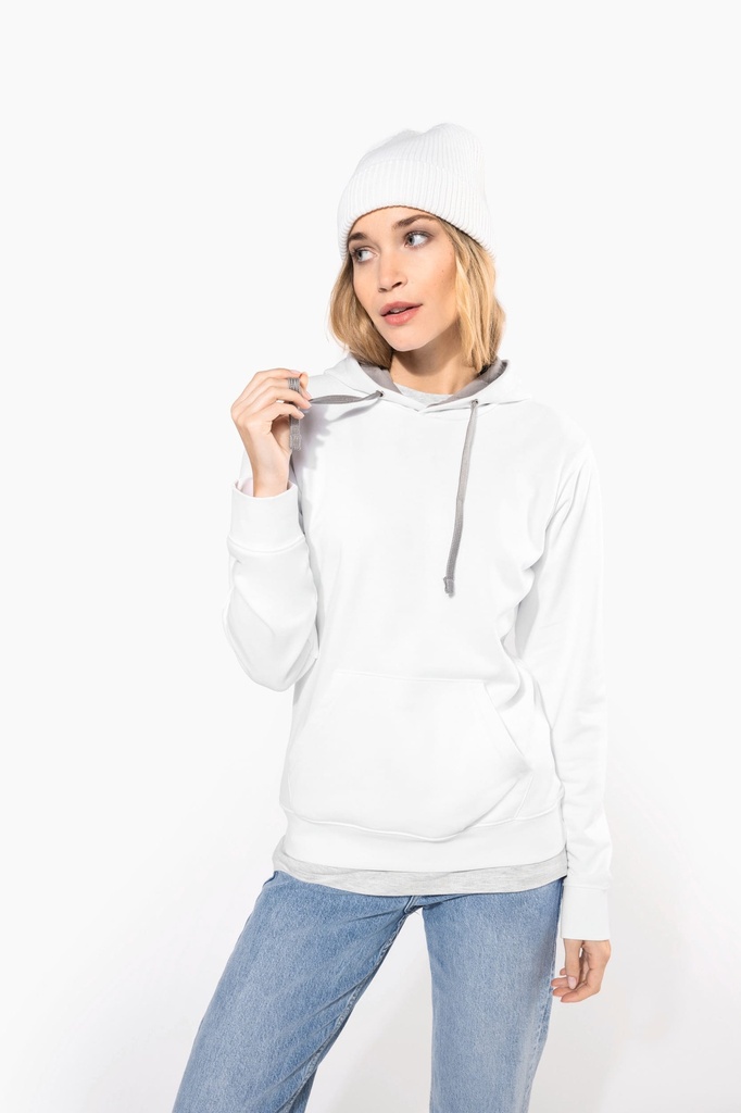 [K465-Black_FineGrey-XS] K465 - Sweat-shirt capuche contrastée femme - Black_FineGrey (XS)