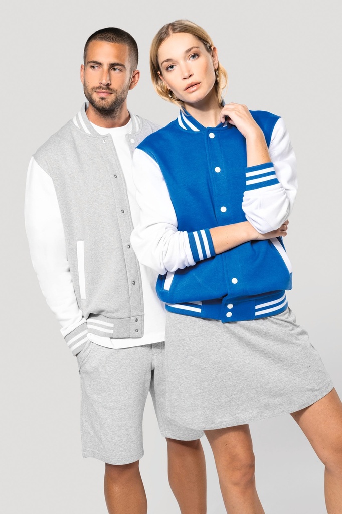 [K497-Navy_White-XS] K497 - Blouson molleton teddy unisexe - Navy_White (XS)
