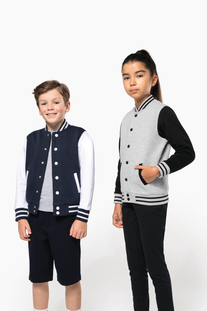 [K498-OxfordGrey_Black-12/14ans] K498 - Blouson molleton teddy enfant - OxfordGrey_Black (12/14 ANS)
