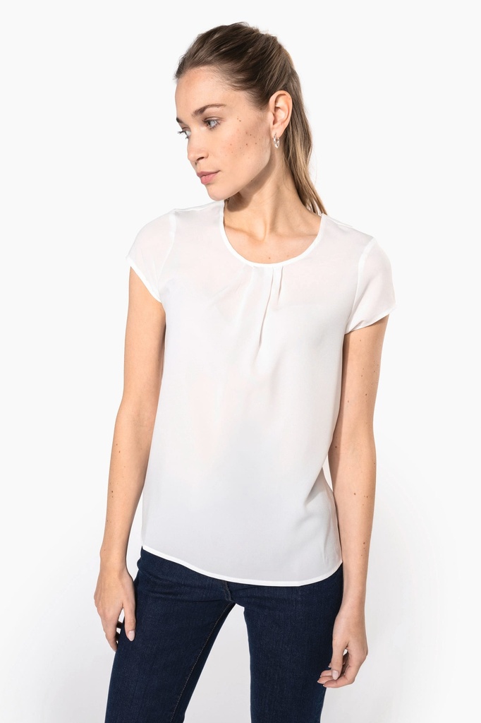 [K5002-Black-44FR] K5002 - Blouse crêpe manches courtes femme - Black (44FR)