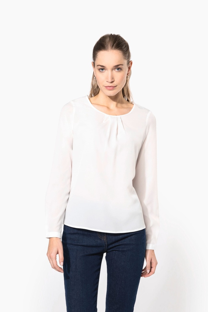 [K5003-DeepSeaBlue-44FR] K5003 - Blouse crêpe manches longues femme - DeepSeaBlue (44FR)
