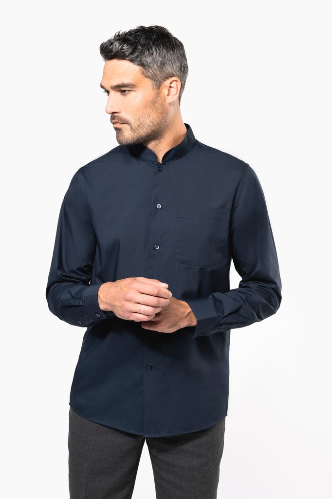 [K515-Silver-S] K515 - Chemise col mao manches longues - Silver (S)