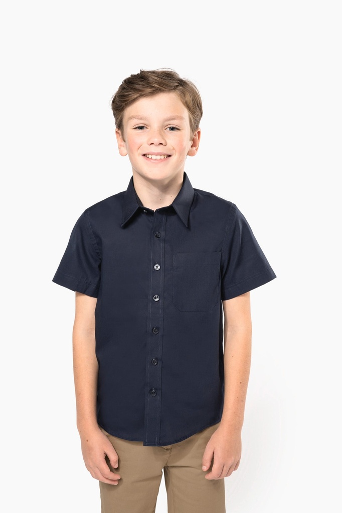 [K520-Navy-12/14ans] K520 - Chemise popeline manches courtes enfant - Navy (12/14 ANS)