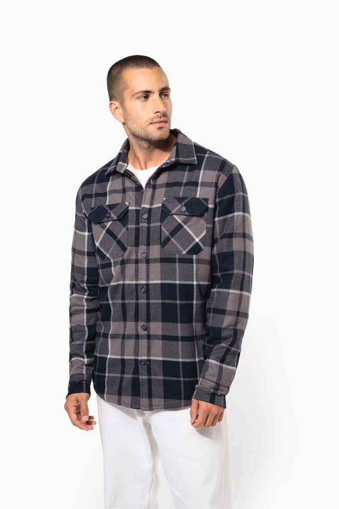[K579-ForestGreen_BlackChecked-S] K579 - Surchemise à carreaux doublée sherpa homme - ForestGreen_BlackChecked (S)